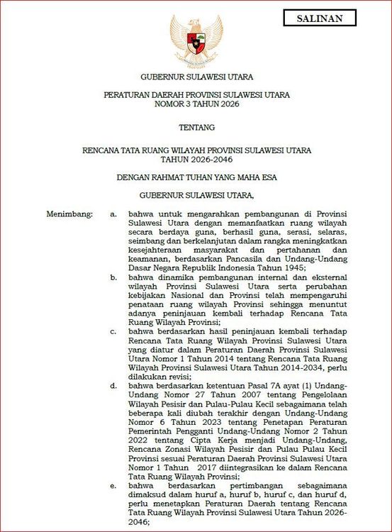 Salinan Perda RTRW Prov. SULUT Tahun 2026-2046